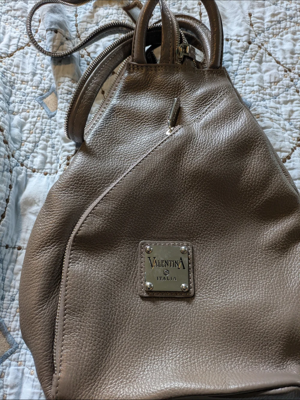 Valentina Leather Backpack In Gray. Very Good Condition.